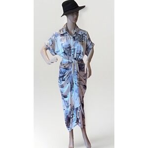 Bohme Boho Smudge Print Midi Dress Women's Size XS Extra Small